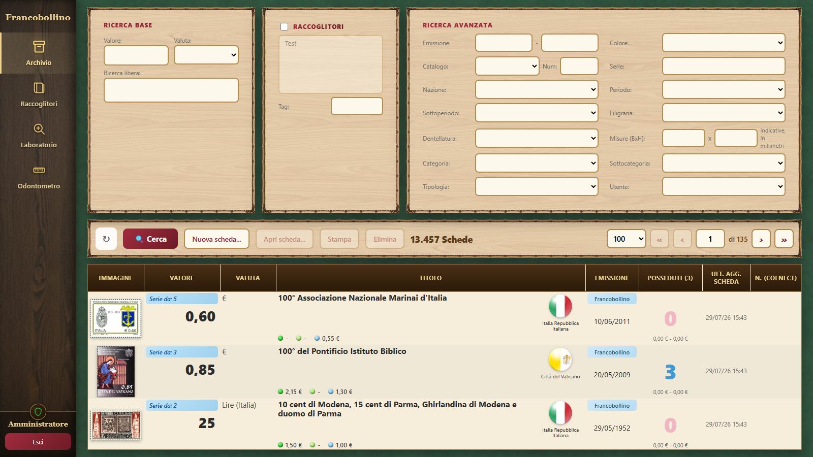 L'Archivio: ricerca professionale su 13.000+ schede